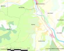 Carte élémentaire montrant les limites de la commune, les communes voisines, les zones de végétation et les routes