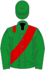 GREEN, red epaulettes, green cap, red sash