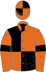 Orange and black (quartered), orange sleeves, black armlets