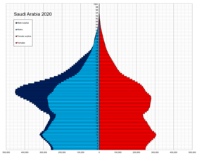 Pyramide des âges de l'Arabie saoudite en 2020