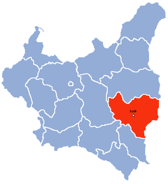 Mapa da divisão administrativa da Polônia (1921-1939) mostrando a localização da voivodia da Volínia (em vermelho).