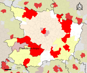 Localisation de l'aire d'attraction de Chemillé-en-Anjou dans le département de Maine-et-Loire.