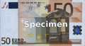 Vorderseite der 50-Euro-Banknote (ES1) unter weißem Licht