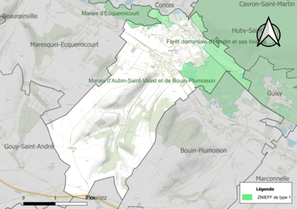 Carte des ZNIEFF de type 1 sur la commune.