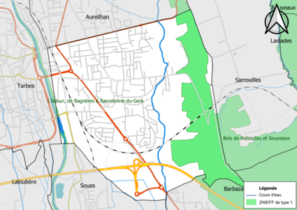 Carte des ZNIEFF de type 1 sur la commune.