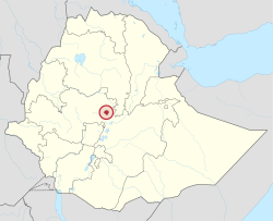 Addis Ababa highlighted inside of Ethiopia