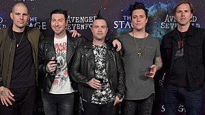 Avenged Sevenfold in 2016. From left to right: M. Shadows, Zacky Vengeance, Johnny Christ, Synyster Gates, and Brooks Wackerman