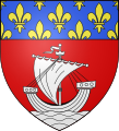 Blason de Paris : De gueules à une nef d'argent voguant sur une mer du même mouvant de la pointe, au chef de France ancien.