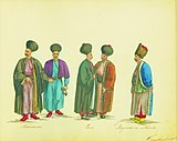 Armenians and Greeks of Istanbul wearing işlics, 1825