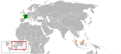 Map indicating locations of France and Malaysia