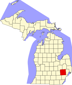 Map of Michigan highlighting Oakland County