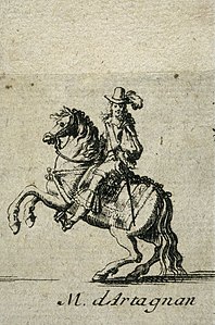 D'Artagnan représenté par Nicolas Cochin. Détail de la Marche à l'entrée de Leurs Majestés en la Ville de Paris (1661).
