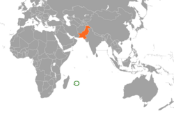 Map indicating locations of Mauritius and Pakistan