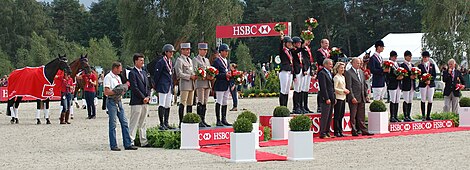 top three teams at the team medal ceremony