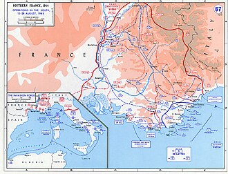 Карта району висадки військ союзників на південне узбережжя Франції