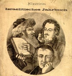 שער כתב-עת מ-1860: בן אונטרלנד בלבוש מסורתי, כנראה חסיד, מתווכח עם נאולוג; לפניהם עומד אשכנזי (מתנגד) מאוברלנד.