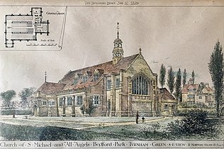 Shaw's St Michael and All Angels, drawn by Maurice Bingham Adams for Building News, 1879