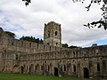 Exterior of Fountains Abbey, with focus on tower