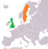 Location map for Sweden and the United Kingdom.