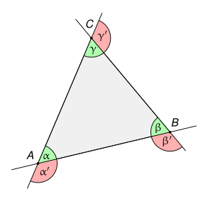 α, β ve γ üçgenin iç açıları, α', β' ve γ' ise üçgenin dış açılarıdır.