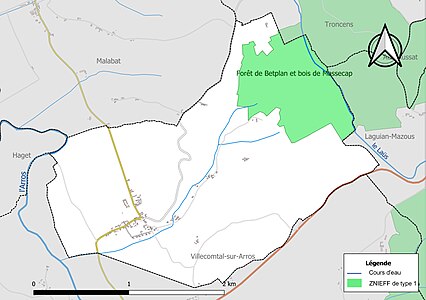 Carte de la ZNIEFF de type 1 sur la commune.