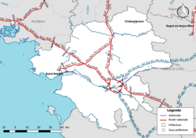 Carte du réseau routier national (autoroutes et routes nationales) dans le département de la Loire-Atlantique