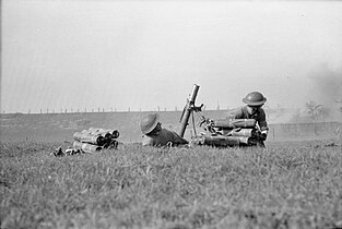 3-inch mortar of the 8th Royal Scots under enemy fire during the Rhine crossing, 24 March 1945