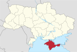 Location of the Autonomous Republic of Crimea (red) in Ukraine (light yellow) before September 2023