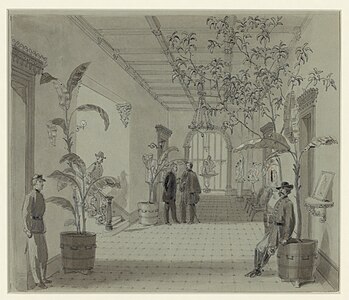 Entrance Hall of the Green–Meldrim House in 1864, by William Waud (restored by Adam Cuerden)