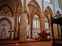 The mihrab of the Lala Mustafa Pasha Mosque of Famagusta is located on a side chapel