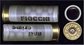 Fiocchi 12-gauge rubber buckshot: containing 15, 8.3 mm, .58 gram rubber pellets, with a muzzle velocity of 790 fps.