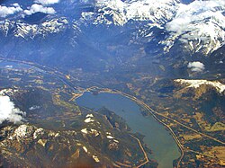 Aerial view of Noxon, with Noxon Reservoir to the south