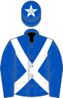Royal blue, white cross-belts and star on cap