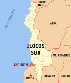 Map of Ilocos Sur with Tagudin highlighted