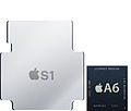 A size comparison of the S1 to the Apple A6 in the iPhone 5.[15]