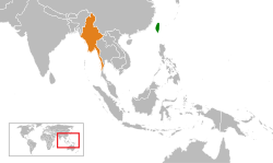 Map indicating locations of Taiwan and Myanmar