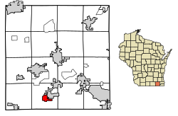 Location of Walworth in Walworth County, Wisconsin.