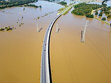 Eastern bypass of Wrocław, Poland during the flood