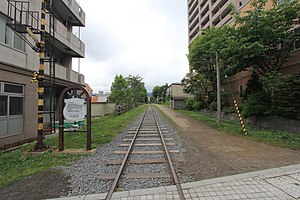 小樽市内に保存されている手宮線の線路（2012年6月）