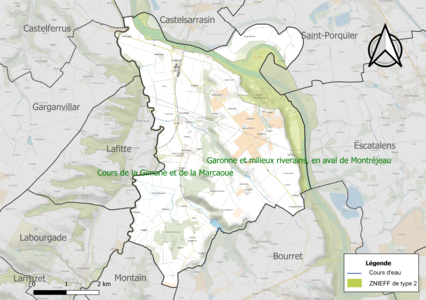 Carte des ZNIEFF de type 2 sur la commune.