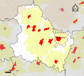 Localisation de l'aire d'attraction de Tonnerre dans le département de l'Yonne.