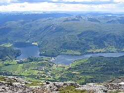 View of the village in the foreground, along the fjord