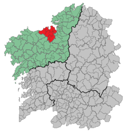 A Coruña metropolitan area (in red) in Galicia