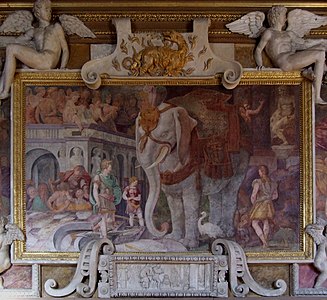 An elephant by Rosso Fiorentino, illustrating the mixed sculptural and painted decoration in the François I Gallery of Fontainebleau