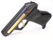 An H&K HK4, one of the 2,000 commemorative specimens produced in 1971, with the name plate and trigger made of gold.