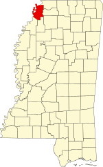 Map of Mississippi highlighting Tunica County