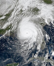 Visible satellite imagery of an exceptionally powerful and well-defined Hurricane Michael shortly before making landfall in Florida on October 10.