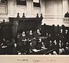 The first Chief Justice of Australia, Sir Samuel Griffith, is administered the judicial oath at the first sitting of the High Court, in the Banco Court of the Supreme Court of Victoria, 6 October 1903.