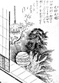 Keukegen (毛羽毛現, fluffy hair appearance) is a small dog-like creature covered entirely in long hair. Sekien connects the Keukegen to Mao Nu, a similarly hairy spirit described in the Liexian Zhuan.