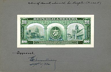 US-BEP-República de Cuba (progress proof) 100 silver pesos, 1930s (CUB-74-reverse).jpg